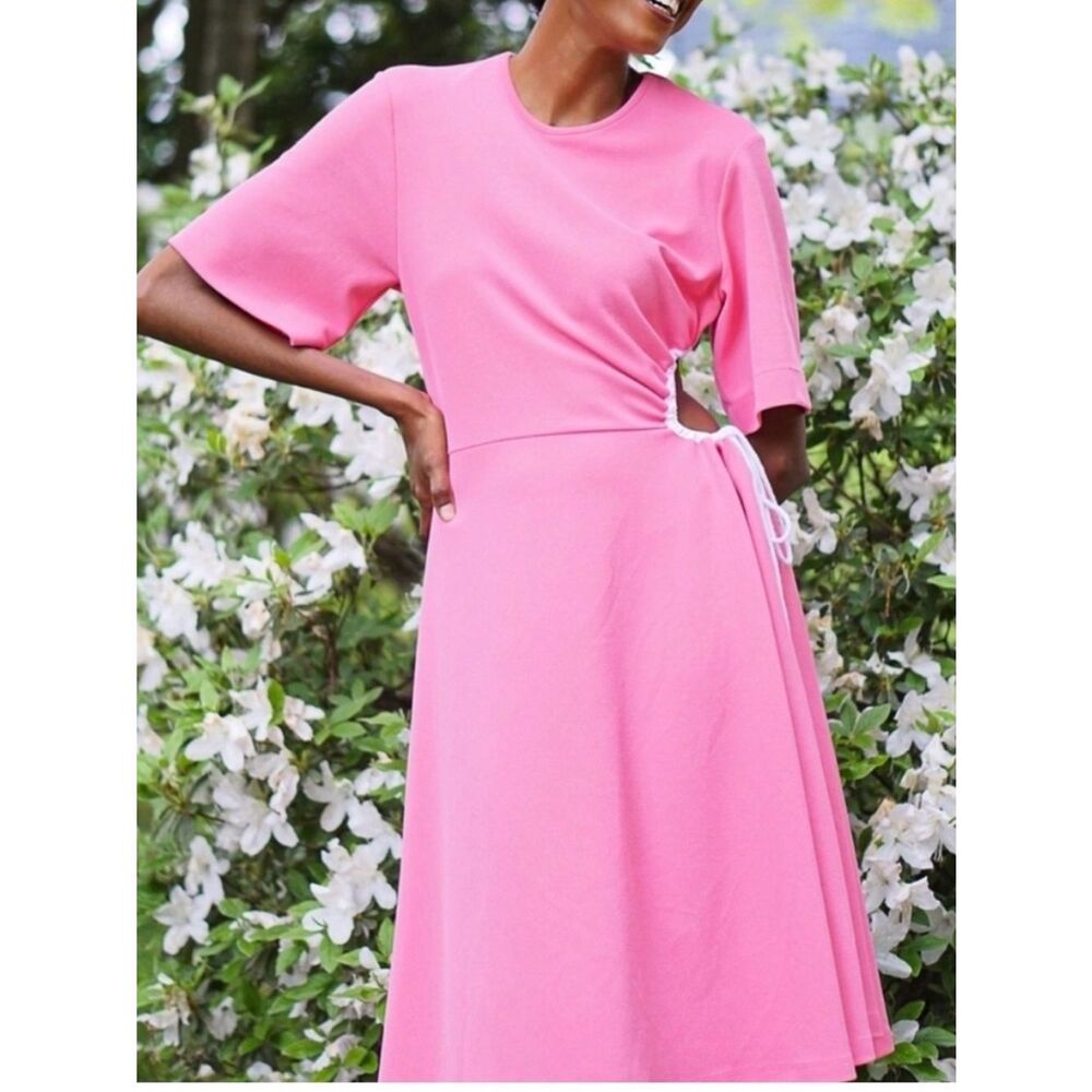 NWT SEE BY CHLOE Pink Side-Cutout Dazzling Pink Midi Dress Women Size Large (L)